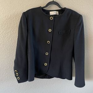 Vintage Claire Paris Blazer Womens Large Black Old Money Classic Wool Cashmere